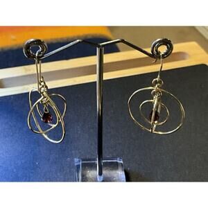 925 Sterling Silver Milor Vermeil Graduated Circles Garnet Bead Earrings